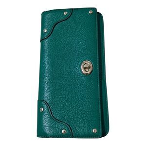Coach Green Leather Wallet with Silver Hardware